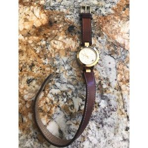 Michael Kors Brown Leather Watch with Gold face